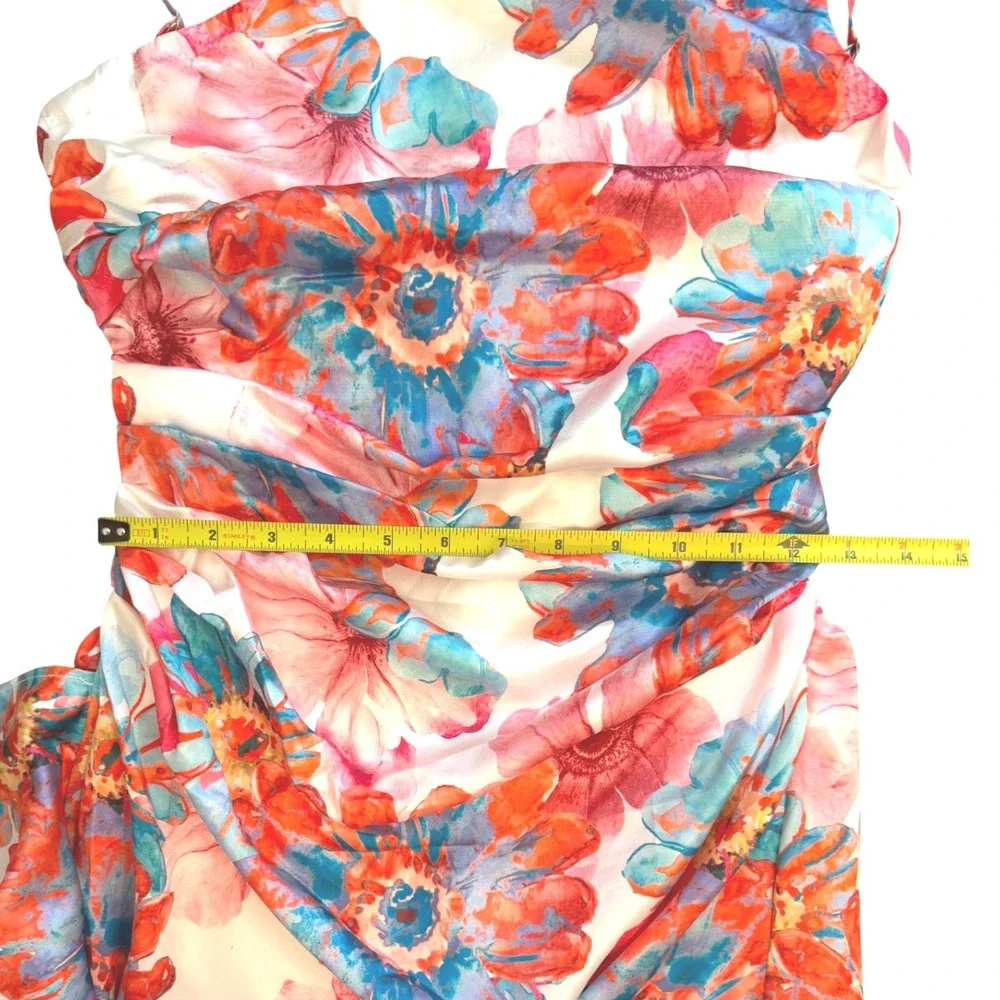 Hello Molly Elianna One Shoulder Satin Maxi Dress Floral 1 Shoulder Ruched S NWT - Picture 8 of 11